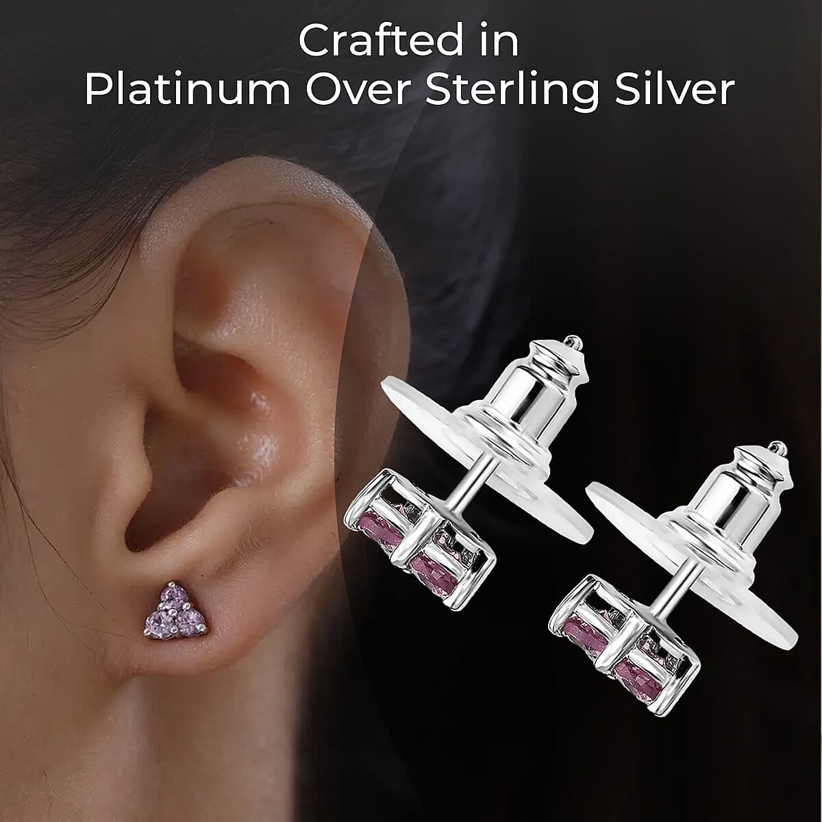 Purple Spinel Earrings, Narsipatnam Purple Spinel Stud, Sterling Silver Earrings, Trilogy Earrings 0.75 ctw image number 2