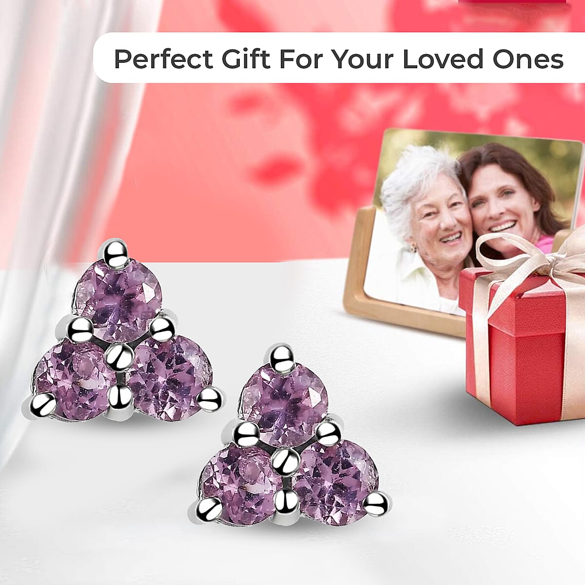 Purple Spinel Earrings, Narsipatnam Purple Spinel Stud, Sterling Silver Earrings, Trilogy Earrings 0.75 ctw image number 3