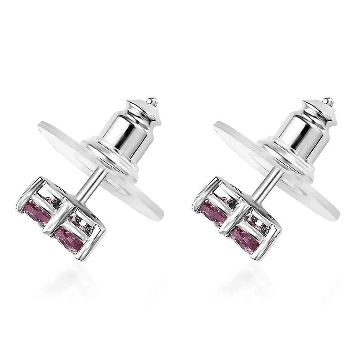 Purple Spinel Earrings, Narsipatnam Purple Spinel Stud, Sterling Silver Earrings, Trilogy Earrings 0.75 ctw image number 4