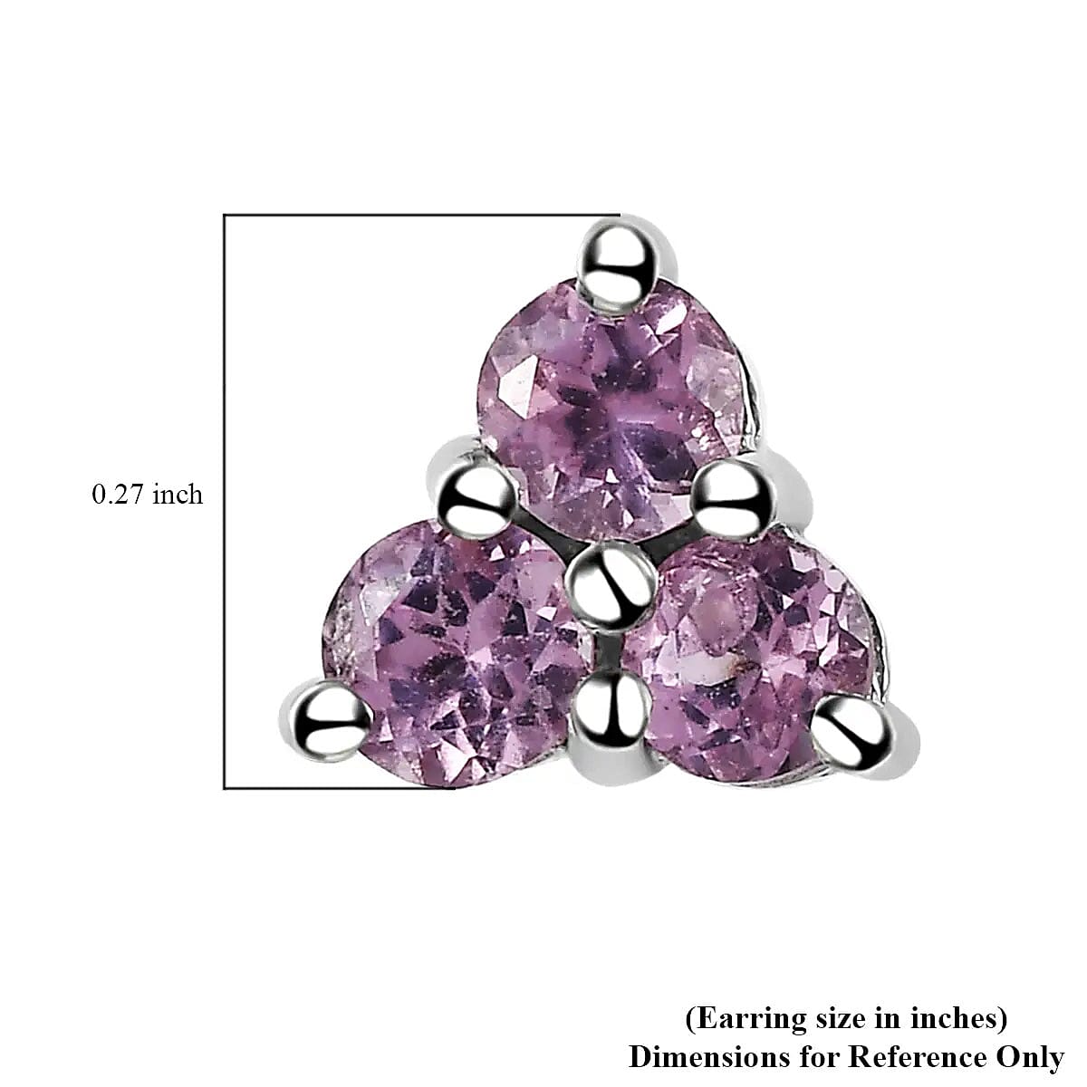Purple Spinel Earrings, Narsipatnam Purple Spinel Stud, Sterling Silver Earrings, Trilogy Earrings 0.75 ctw image number 6