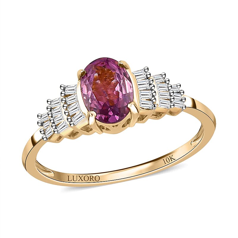 Luxoro 10K Yellow Gold Premium Narsipatnam Purple Spinel and Diamond Ring (Size 10.0) 1.10 ctw
