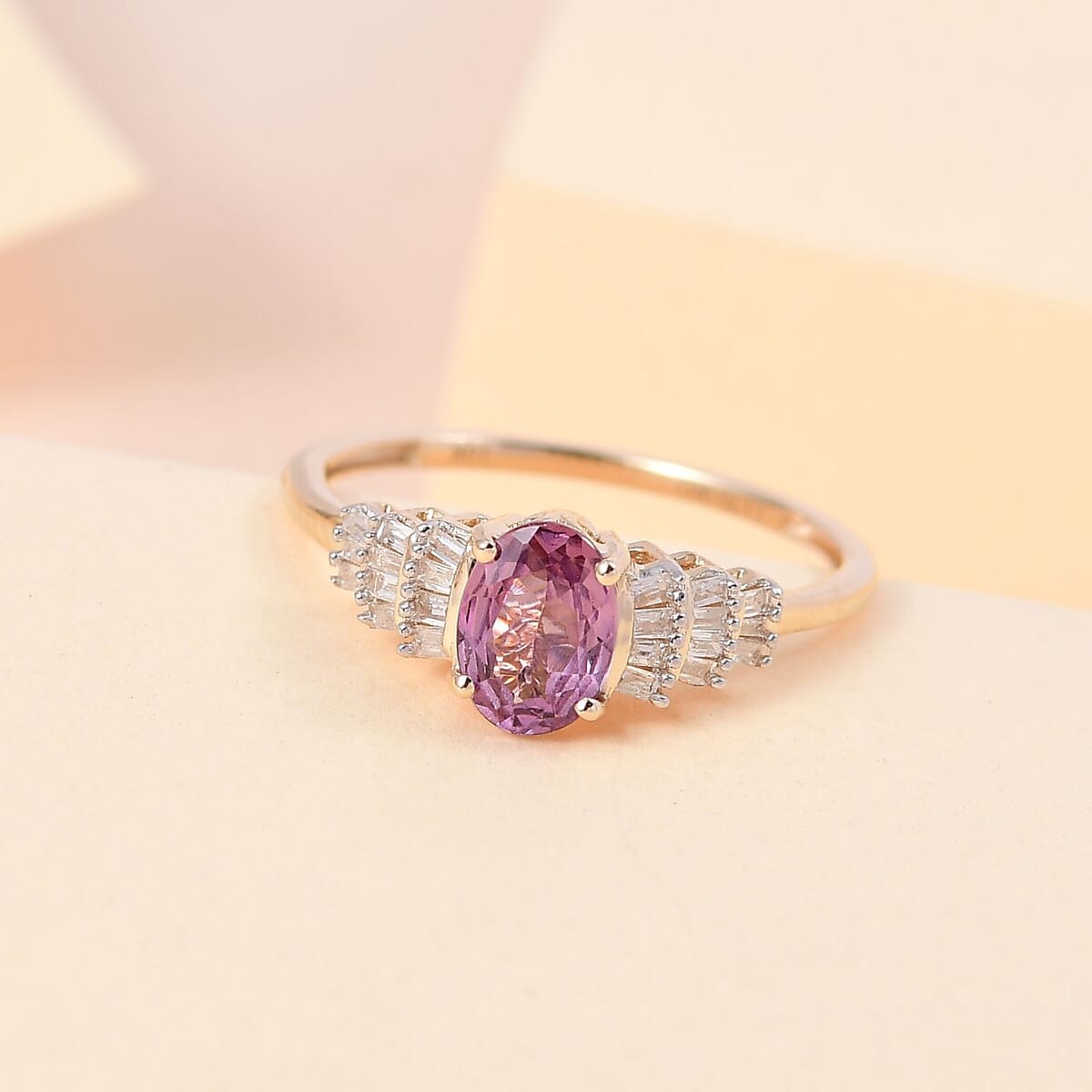 Luxoro 10K Yellow Gold Premium Narsipatnam Purple Spinel and Diamond Ring (Size 7.0) 1.00 ctw (Del. in 7-10 Days) image number 1