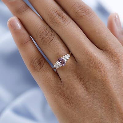 Luxoro 10K Yellow Gold Premium Narsipatnam Purple Spinel and Diamond Ring (Size 10.0) 1.10 ctw