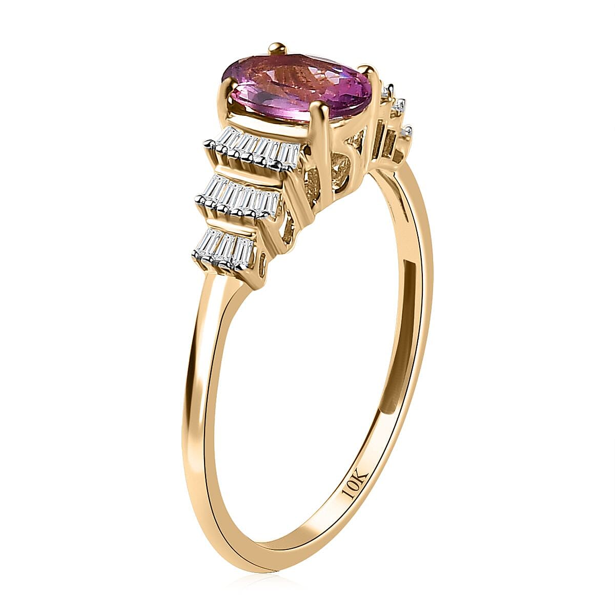Luxoro 10K Yellow Gold Premium Narsipatnam Purple Spinel and Diamond Ring (Size 10.0) 1.10 ctw