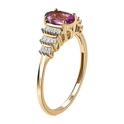 Luxoro 10K Yellow Gold Premium Narsipatnam Purple Spinel and Diamond Ring (Size 10.0) 1.10 ctw