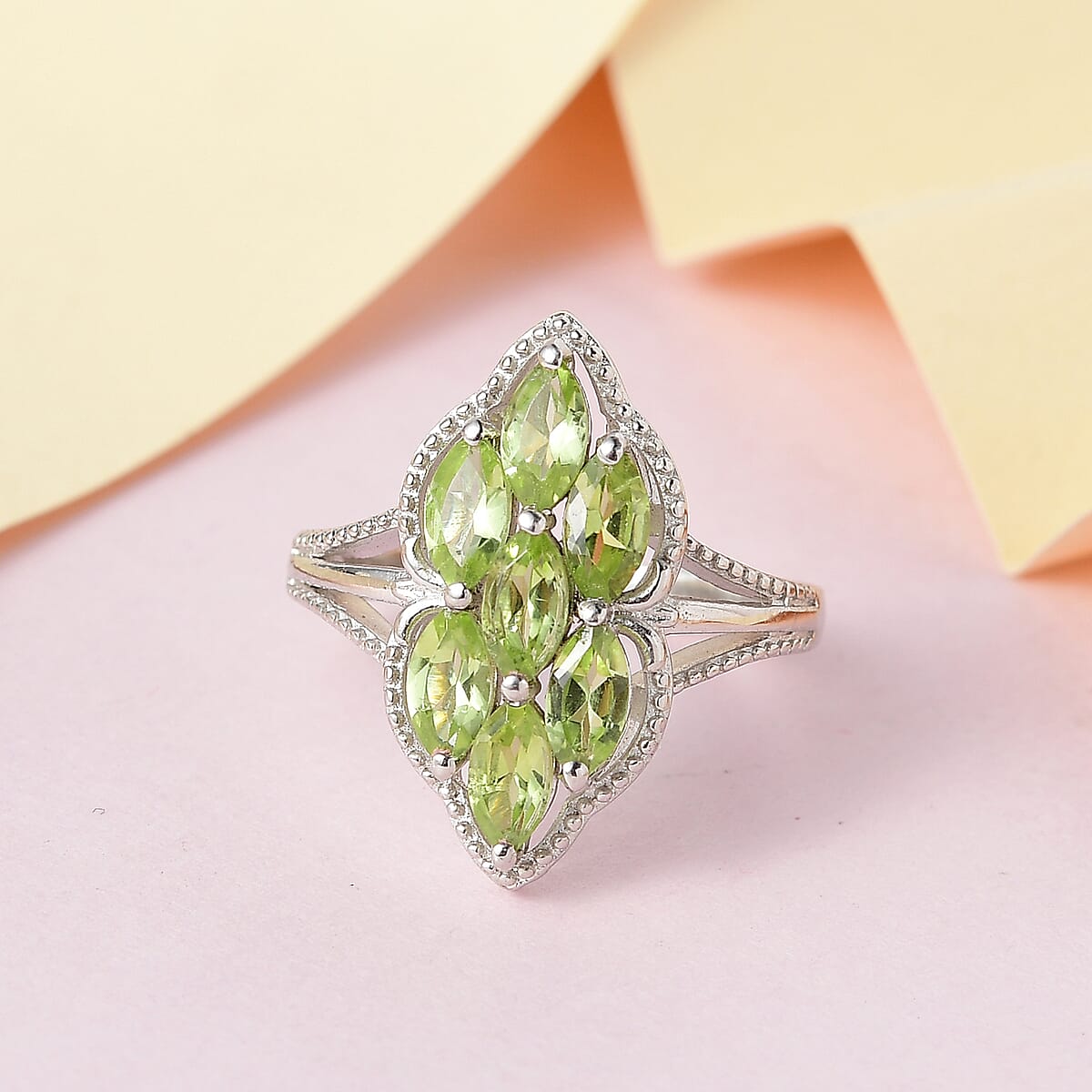 Karis Peridot Ring in Platinum Bond (Size 6.0) 1.65 ctw image number 1