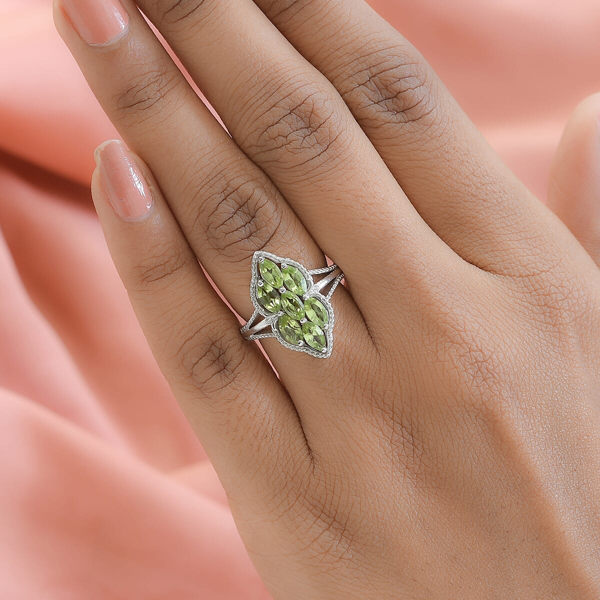 Karis Peridot Ring in Platinum Bond (Size 8.0) 1.65 ctw image number 2
