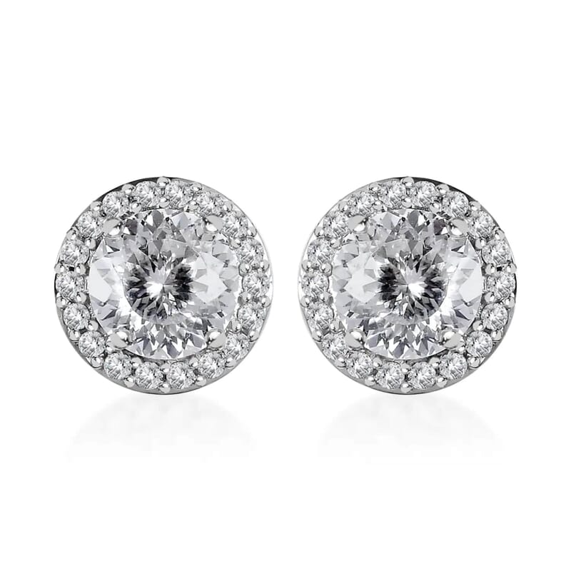 Luxoro 120 Facet Moissanite Halo Stud Earrings, Moissanite Earrings,  10K White Gold Stud Earrings, Gold Earrings, Gold Jewelry For Her 1.75 ctw