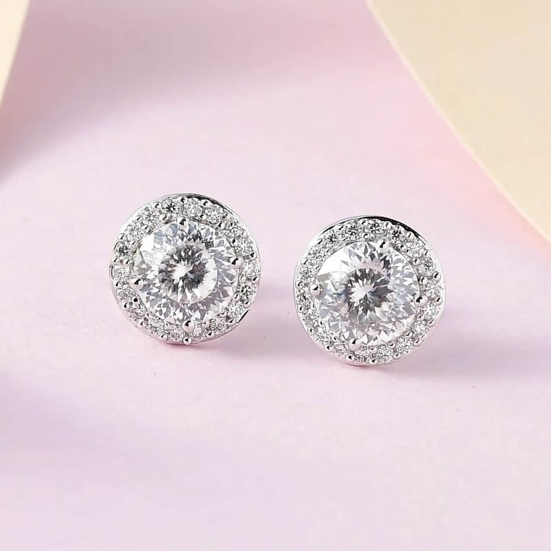 Luxoro 120 Facet Moissanite Halo Stud Earrings, Moissanite Earrings,  10K White Gold Stud Earrings, Gold Earrings, Gold Jewelry For Her 1.75 ctw