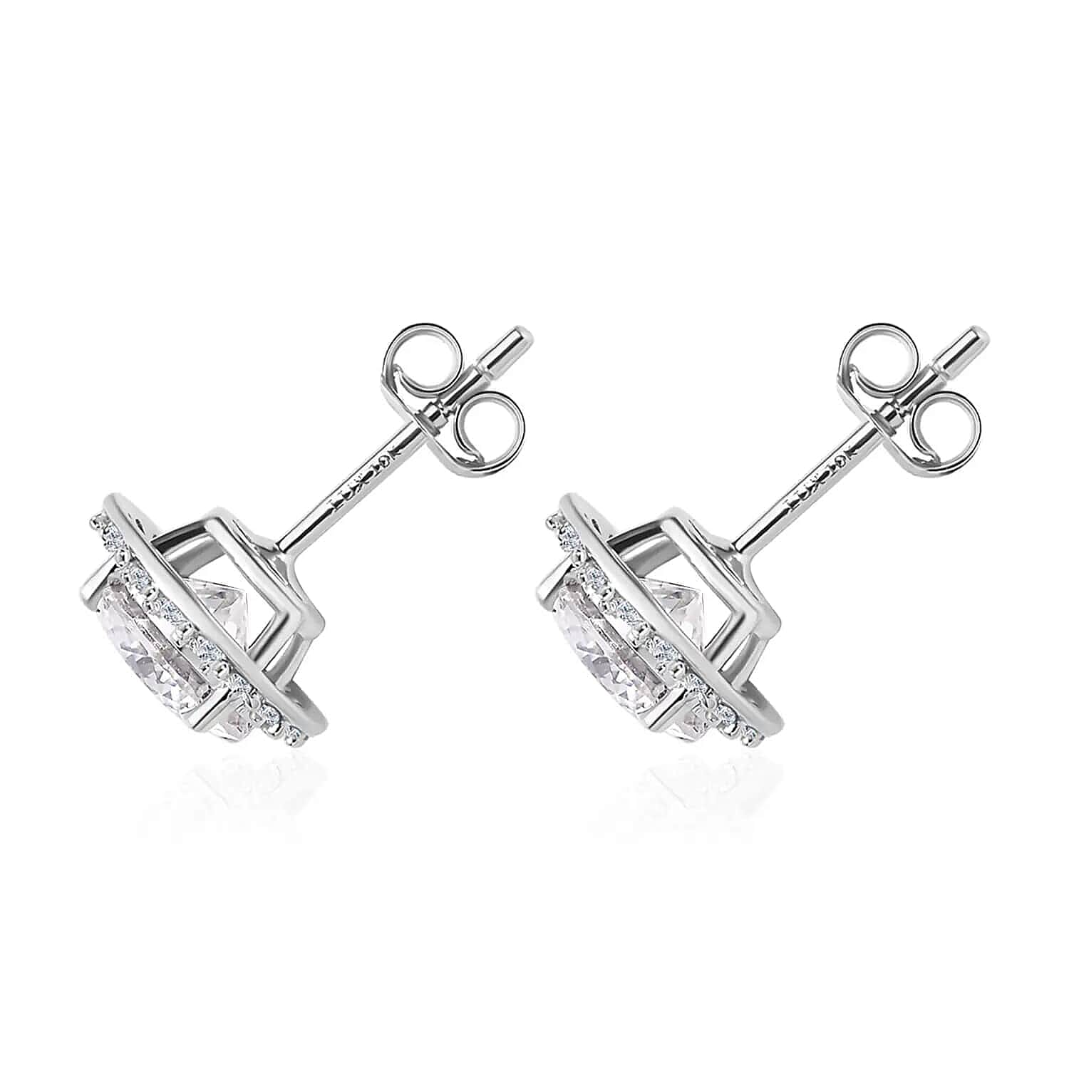 Luxoro 120 Facet Moissanite Halo Stud Earrings, Moissanite Earrings,  10K White Gold Stud Earrings, Gold Earrings, Gold Jewelry For Her 1.75 ctw