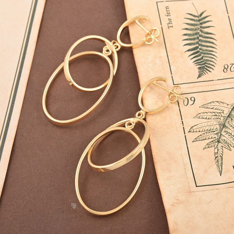 Girotondo Italian 10K Yellow Gold Double Oval Drop Earrings 2.25 Grams