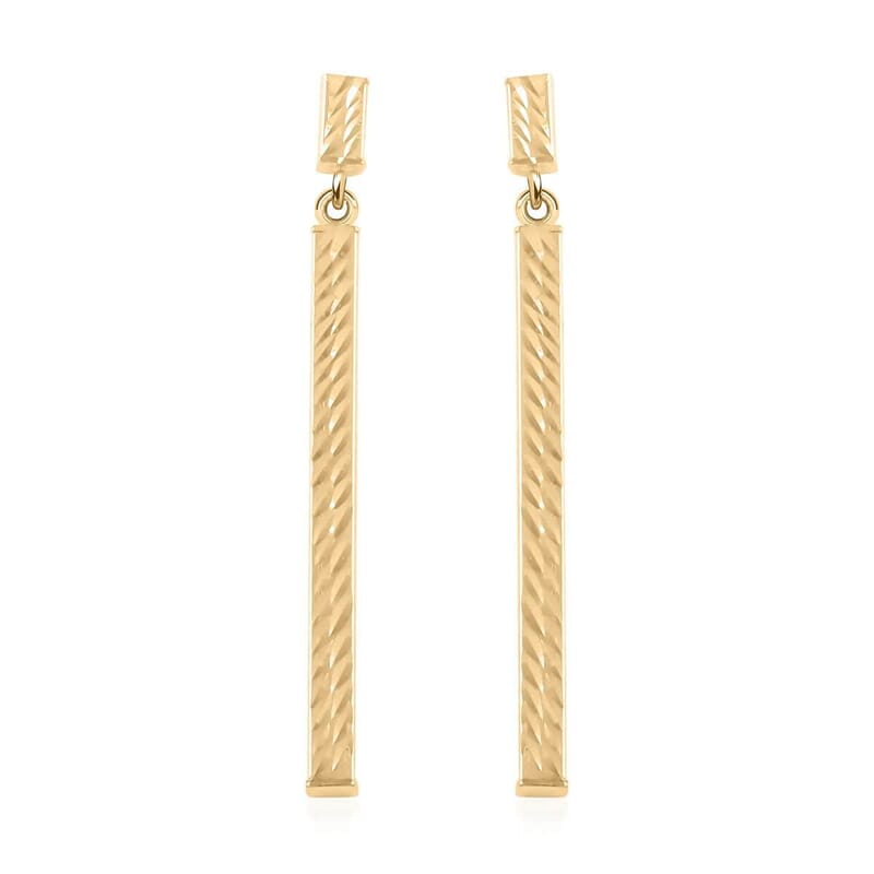 Italian 10K Yellow Gold Diamond-Cut Bar Earrings 1.85 Grams