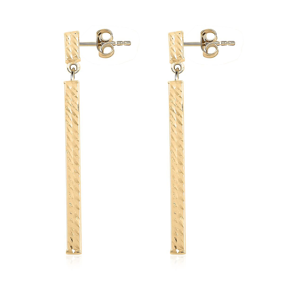 Italian 10K Yellow Gold Diamond-Cut Bar Earrings 1.85 Grams image number 3