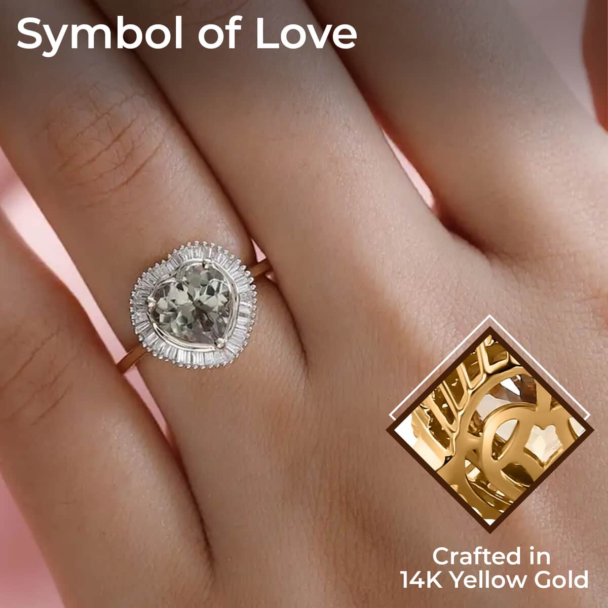 Luxoro 14K Yellow Gold AAA Turkizite Diamond Heart Ring, Halo Ring, Diamond Ring, Wedding Rings, Engagement Ring 2.25 ctw image number 2
