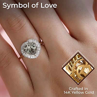 AAA Turkizite and Diamond 2.25 ctw Heart Ring in 14K Yellow Gold, Halo Ring, Diamond Ring, Wedding Rings, Engagement Ring (Size 10.5)