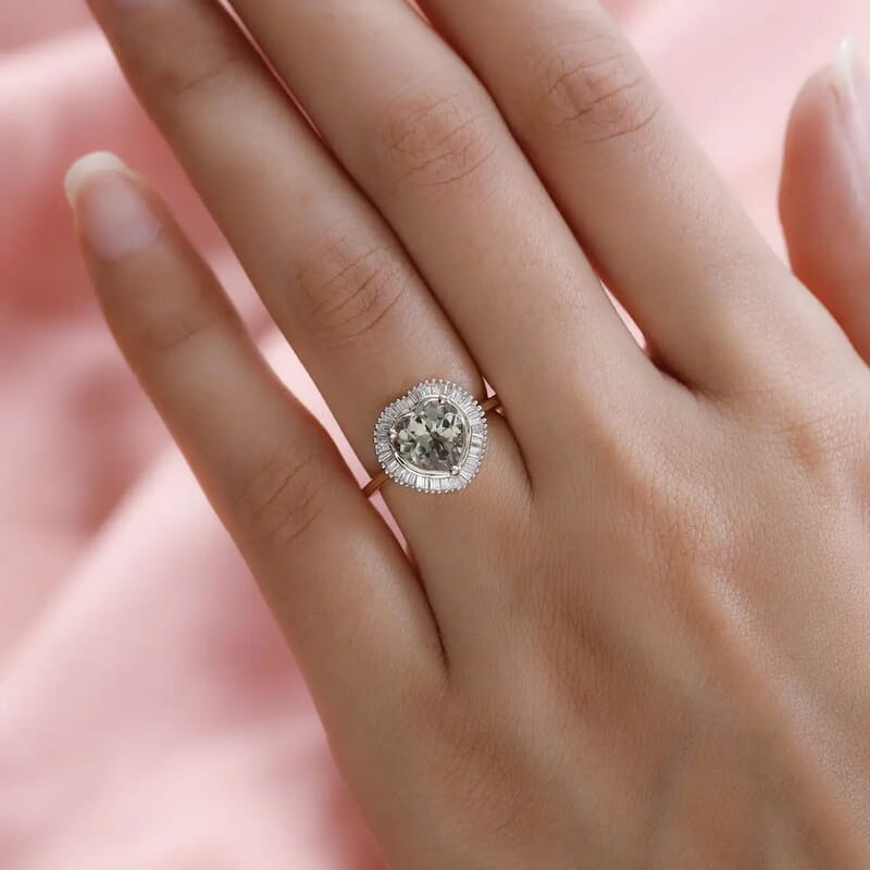 AAA Turkizite and Diamond 2.25 ctw Heart Ring in 14K Yellow Gold, Halo Ring, Diamond Ring, Wedding Rings, Engagement Ring (Size 10.5)
