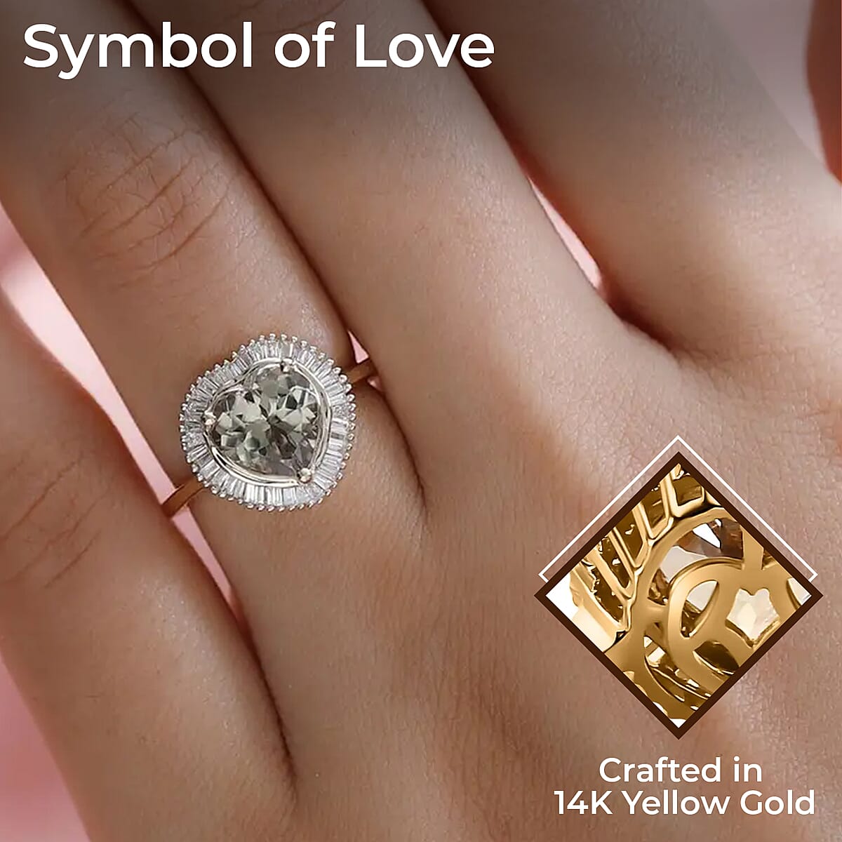 AAA Turkizite and Diamond 2.25 ctw Heart Ring in 14K Yellow Gold, Halo Ring, Diamond Ring, Wedding Rings, Engagement Ring (Size 12.0) image number 2