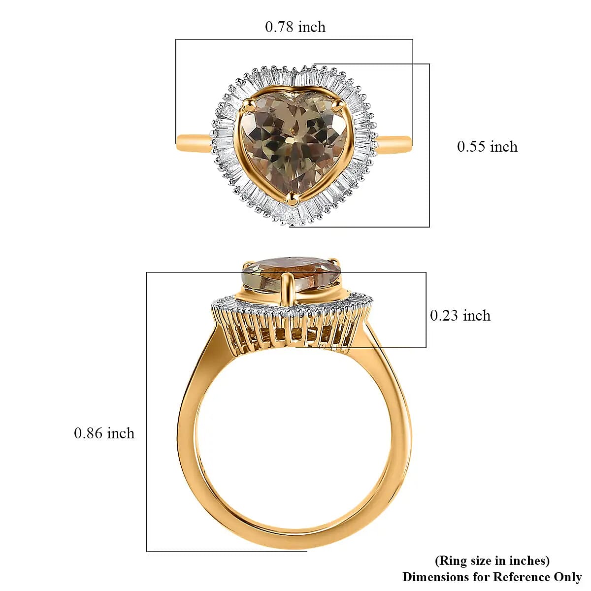 AAA Turkizite and Diamond 2.25 ctw Heart Ring in 14K Yellow Gold, Halo Ring, Diamond Ring, Wedding Rings, Engagement Ring (Size 12.0) image number 6