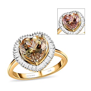14K Yellow Gold AAA Turkizite Diamond Heart Ring, Halo Ring, Diamond Ring, Wedding Rings, Engagement Ring 2.25 ctw (Size 9.5)