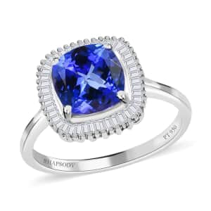 Rhapsody 950 Platinum AAAA Tanzanite and E-F VS Diamond Halo Engagement Ring For Women, Promise Rings 4.75 Grams 2.90 ctw (Size 10.5)