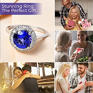 Rhapsody AAAA Tanzanite and Diamond E-F VS Ring in 950 Platinum, Platinum Diamond Ring, Wedding Ring, Halo Engagement Rings For Women (Size 5.5)