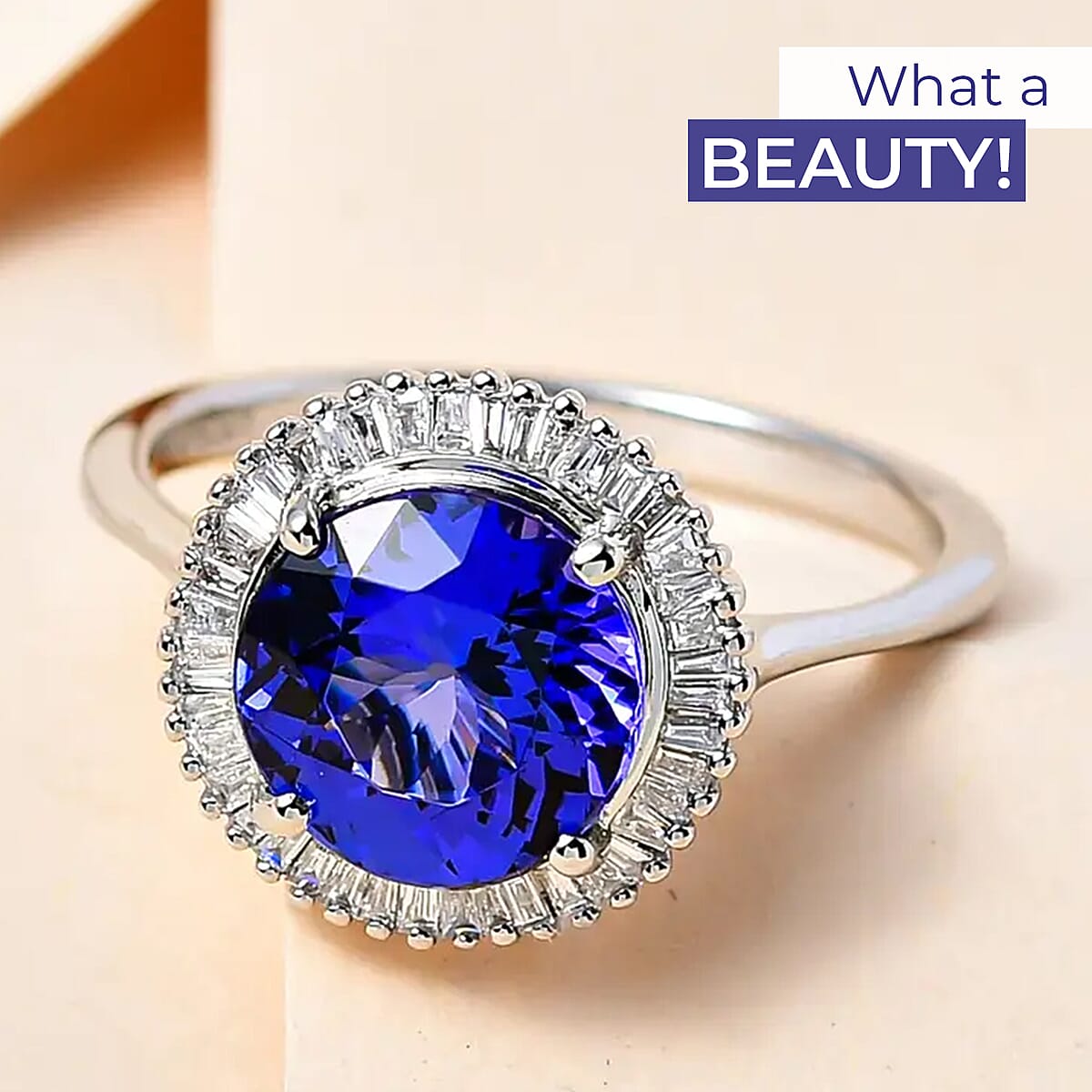 Rhapsody AAAA Tanzanite and Diamond E-F VS Ring in 950 Platinum, Platinum Diamond Ring, Wedding Ring, Halo Engagement Rings For Women (Size 6.5) image number 1