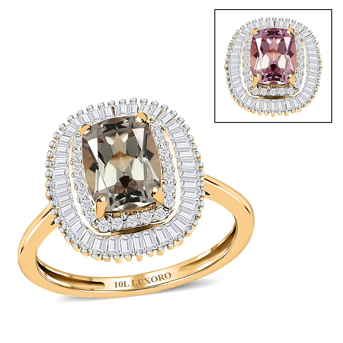 Luxoro 10K Yellow Gold AAA Turkizite and Diamond Double Halo Ring, Double Halo Engagement Ring For Women (Size 5.0) 2.15 ctw