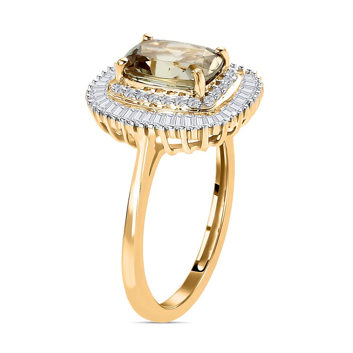 Luxoro 10K Yellow Gold AAA Turkizite and Diamond Double Halo Ring, Double Halo Engagement Ring For Women (Size 5.0) 2.15 ctw