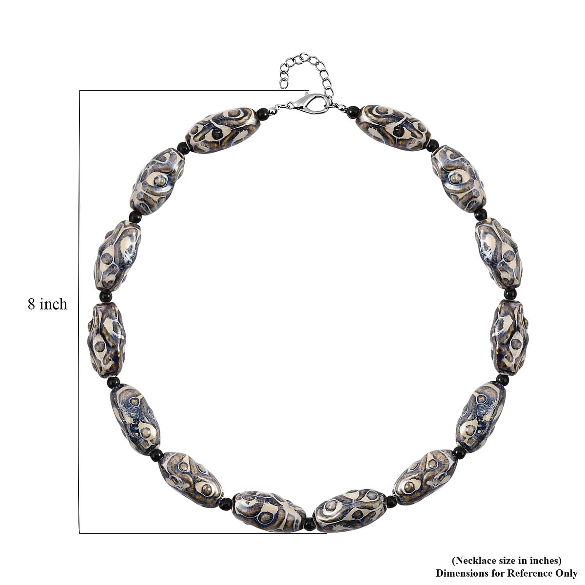 Gray and Blue Color Ceramic, Black Glass Beaded Necklace 23.5-25.5 Inches in Silvertone image number 4