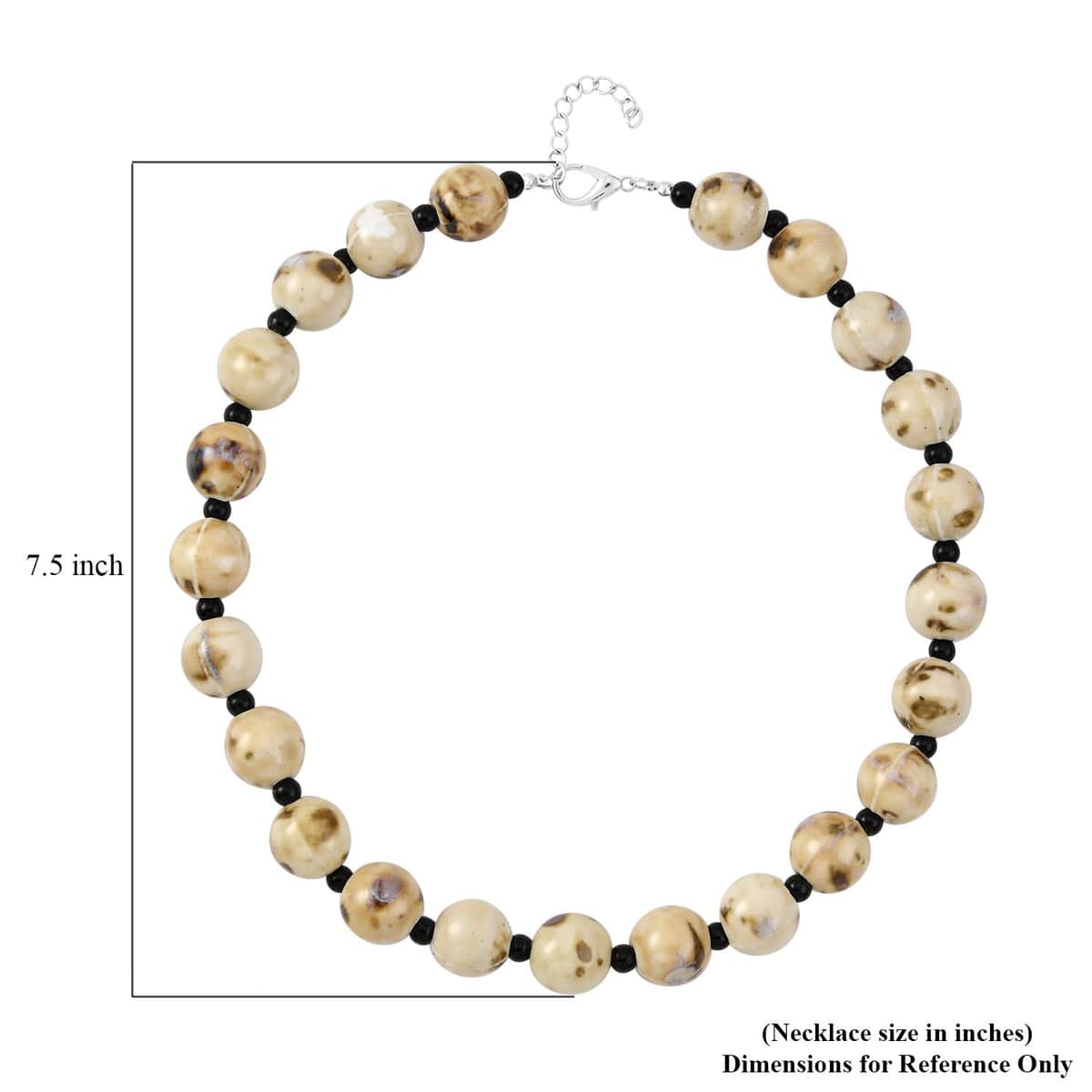 Beige Ceramic and Black Glass Beaded Necklace 21.5-23.5 Inches in Silvertone image number 4