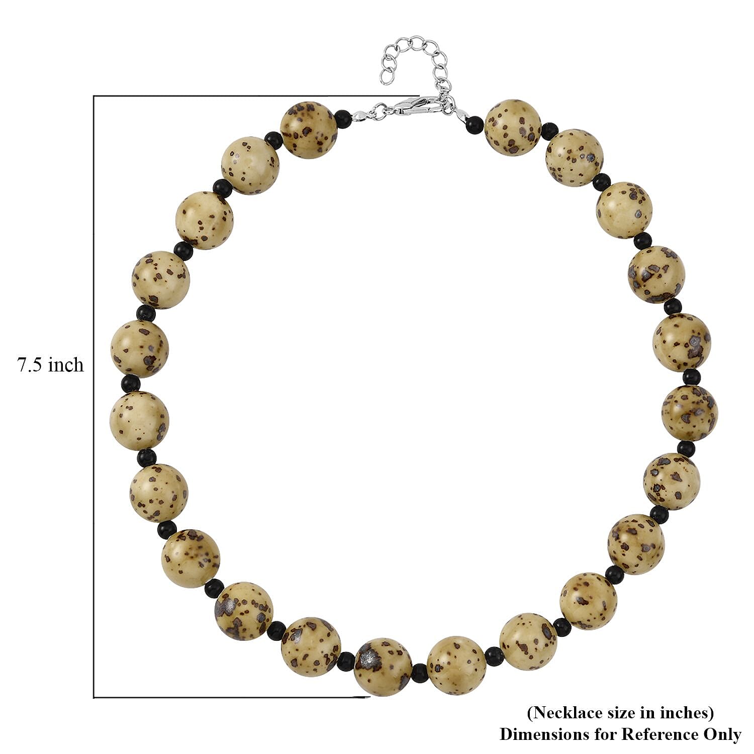 Yellow Color Ceramic and Black Glass Beaded Necklace 21.5-23.5 Inches in Silvertone