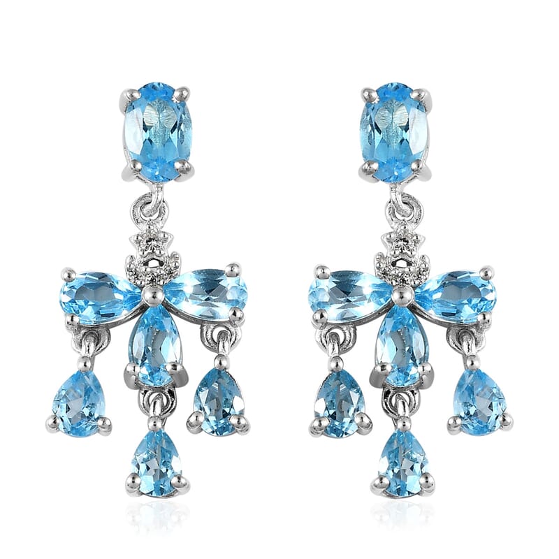 Marambaia Topaz and White Zircon Chandelier Earrings in Platinum Over Sterling Silver 3.90 ctw