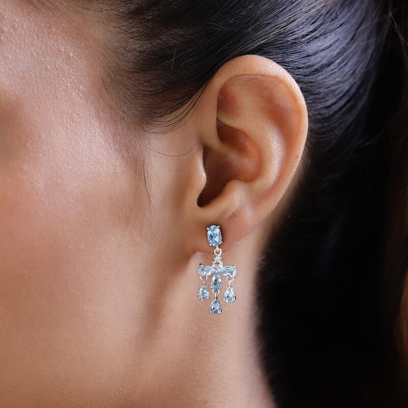 Marambaia Topaz and White Zircon Chandelier Earrings in Platinum Over Sterling Silver 3.90 ctw