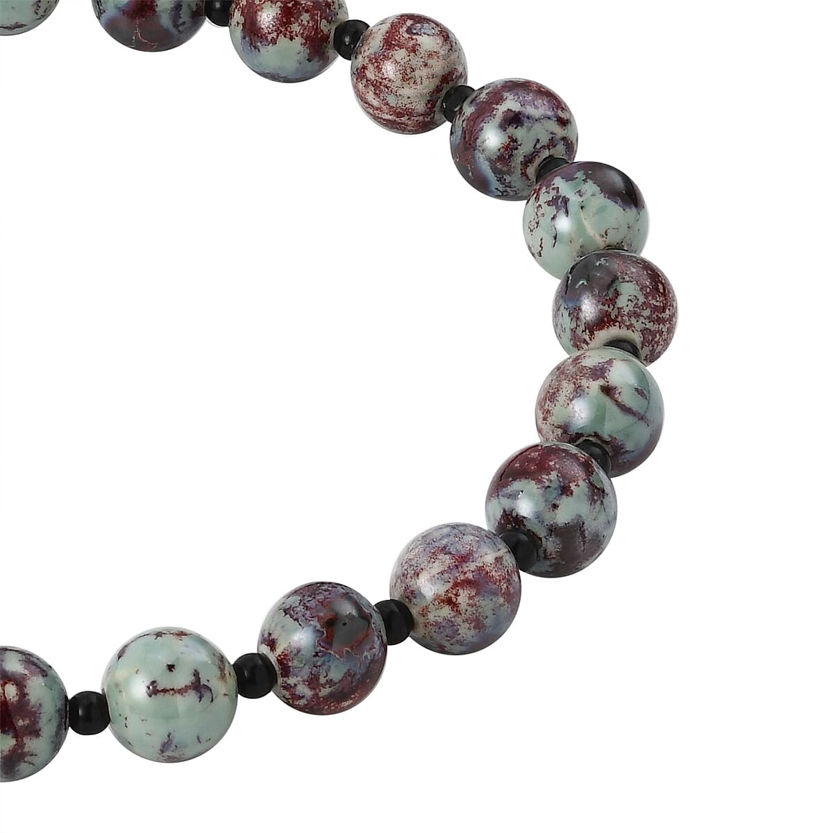 Red and Blue Ceramic and Black Glass Beaded Necklace 21.5-23.5 Inches in Silvertone image number 3