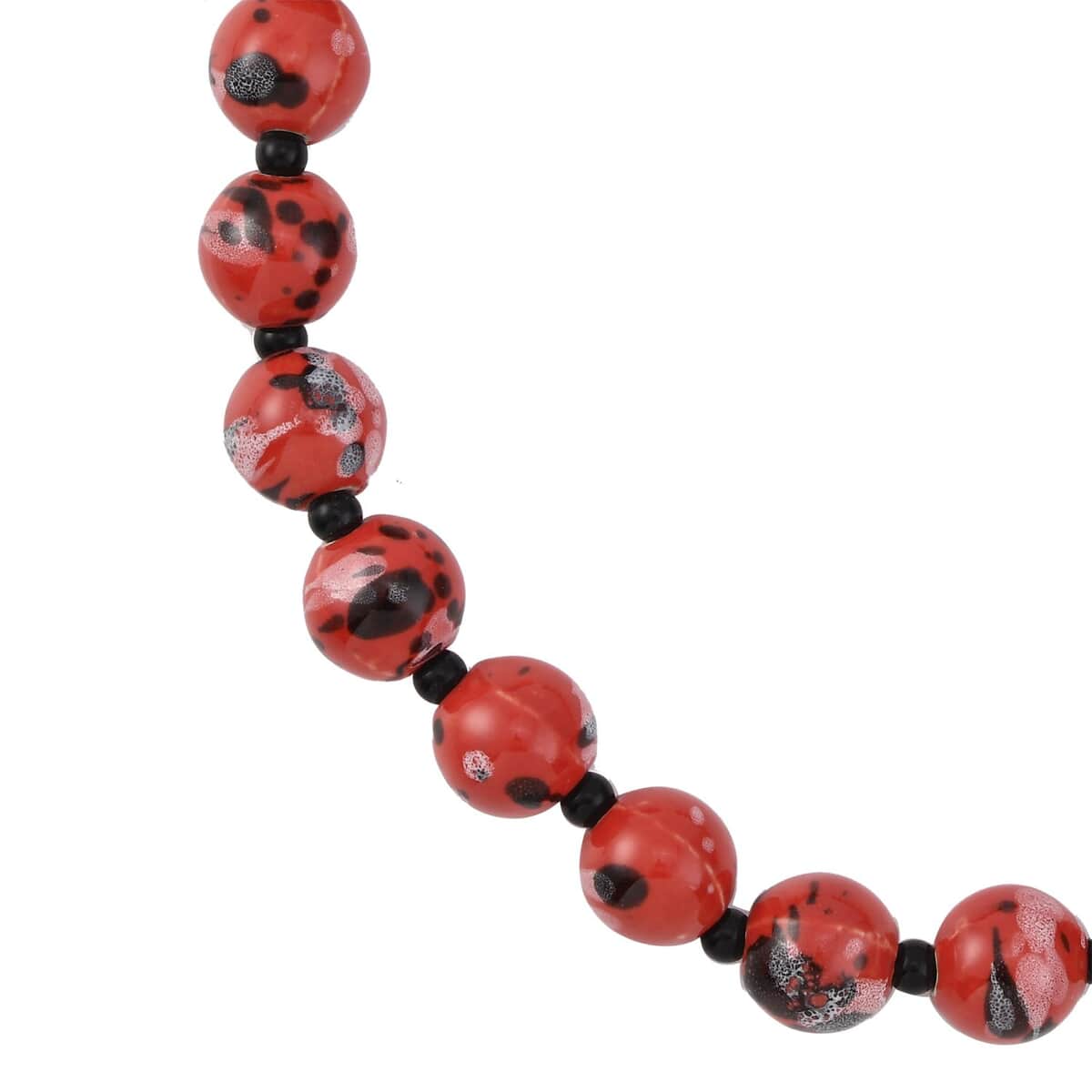 Multi Color Ceramic and Black Glass Beaded Necklace 21.5-23.5 Inches in Silvertone image number 3