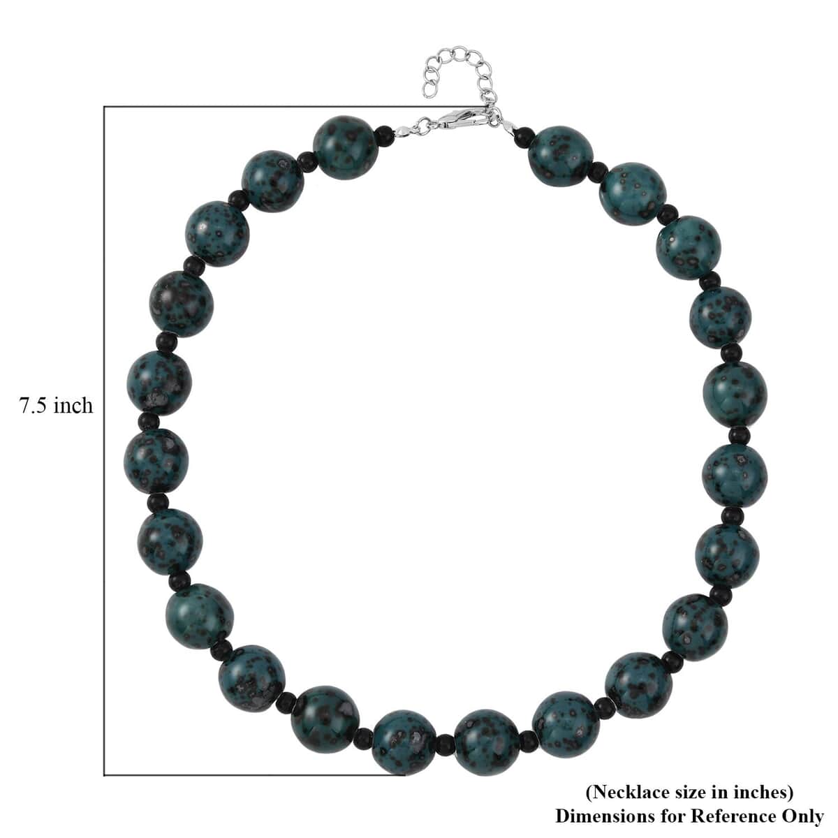 Green Color Ceramic and Black Glass Beaded Necklace 21.5-23.5 Inches in Silvertone image number 4