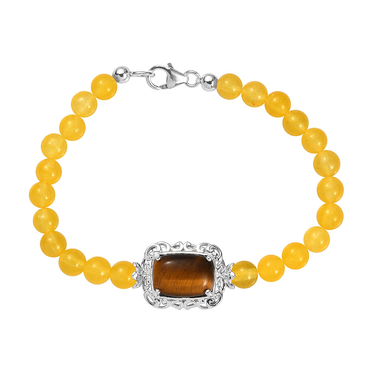 Tiger's Eye and Yellow Quartzite Bracelet in Sterling Silver (7.25 In) 48.60 ctw image number 0