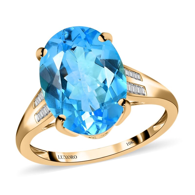 Luxoro 10K Yellow Gold Premium Marambaia Topaz and G-H I3 Diamond Ring (Size 10.0) 7.60 ctw