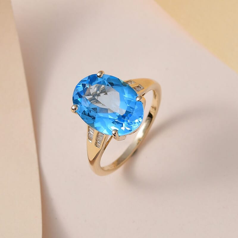 Luxoro 10K Yellow Gold Premium Marambaia Topaz and G-H I3 Diamond Ring (Size 10.0) 7.60 ctw