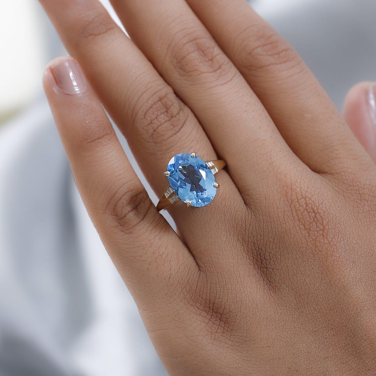 Luxoro 10K Yellow Gold Premium Marambaia Topaz and G-H I3 Diamond Ring (Size 10.0) 7.60 ctw image number 2