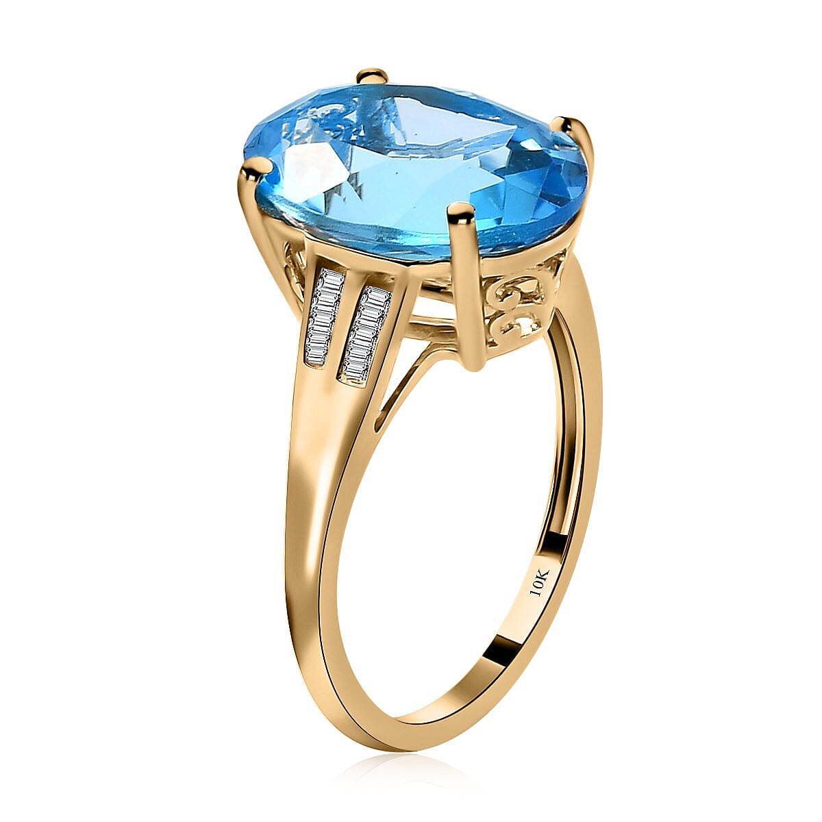 Luxoro 10K Yellow Gold Premium Marambaia Topaz and G-H I3 Diamond Ring (Size 10.0) 7.60 ctw image number 3
