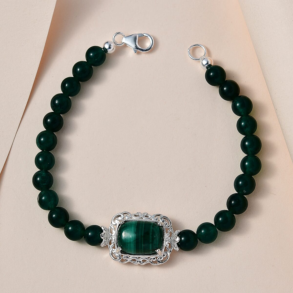 African Malachite and Green Quartzite Bracelet in Sterling Silver (7.25 In) 50.10 ctw image number 1