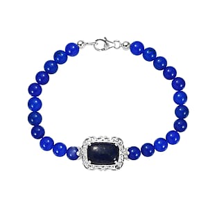 Lapis Lazuli and Blue Quartzite Bracelet in Sterling Silver (7.25 In) 49.35 ctw