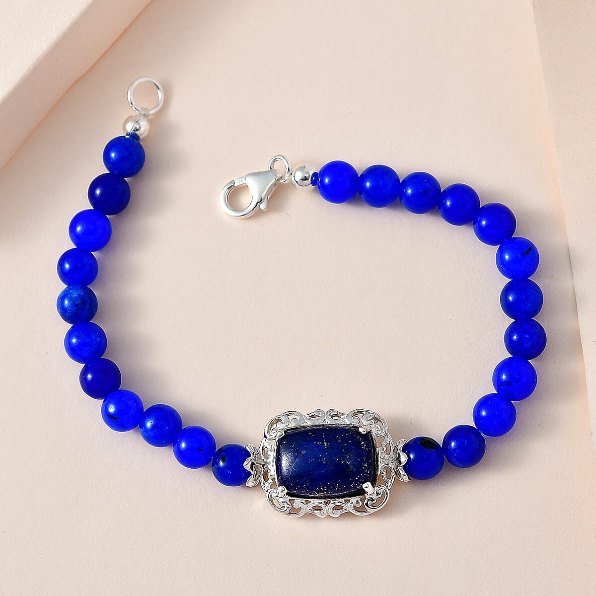 Lapis Lazuli and Blue Quartzite Bracelet in Sterling Silver (7.25 In) 49.35 ctw image number 1