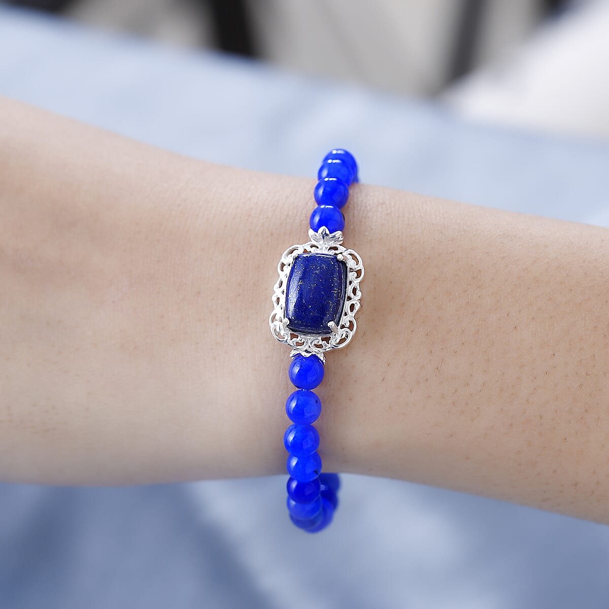 Lapis Lazuli and Blue Quartzite Bracelet in Sterling Silver (7.25 In) 49.35 ctw image number 2