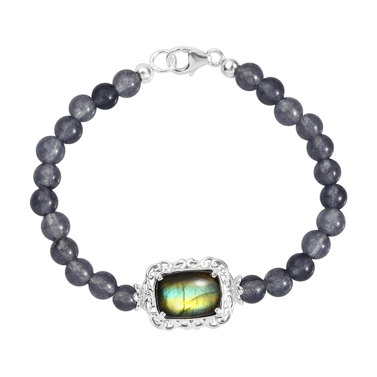 Malagasy Labradorite and Quartzite Bracelet in Sterling Silver (7.25 In) 48.75 ctw image number 0