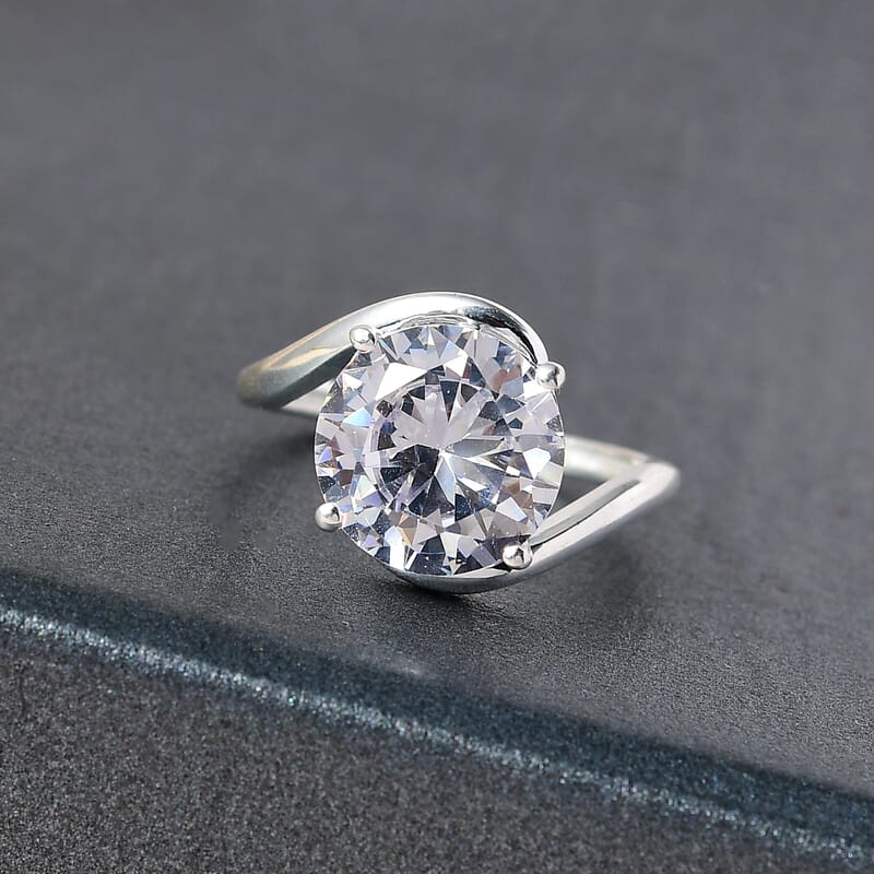Simulated Diamond Solitaire Ring in Sterling Silver (Size 10.0)