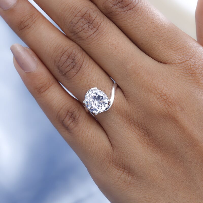 Simulated Diamond Solitaire Ring in Sterling Silver (Size 10.0)