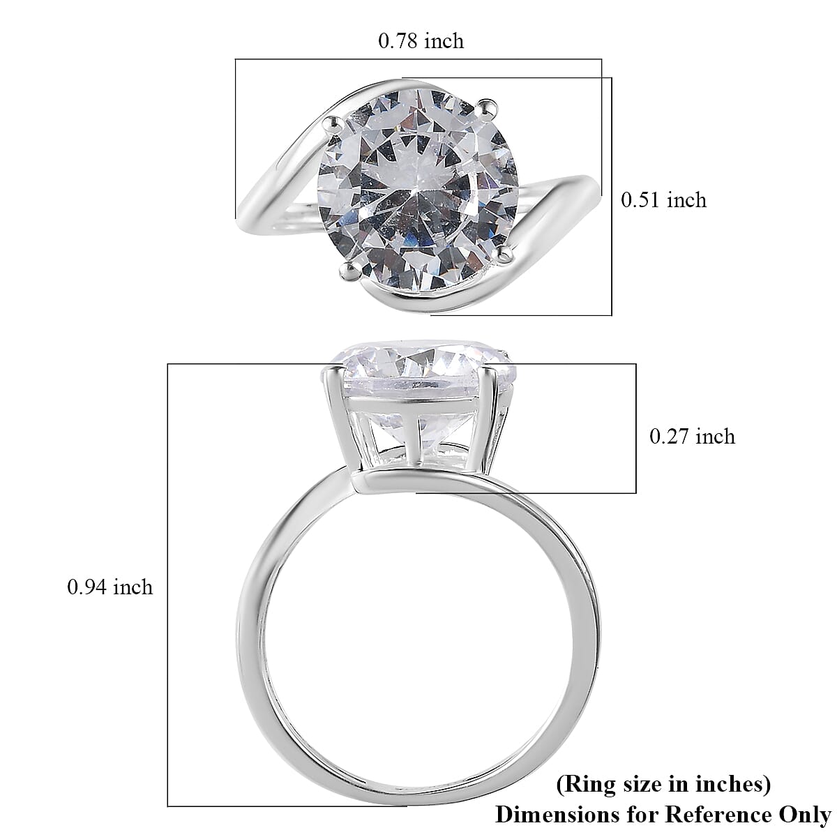Simulated Diamond Solitaire Ring in Sterling Silver (Size 10.0)