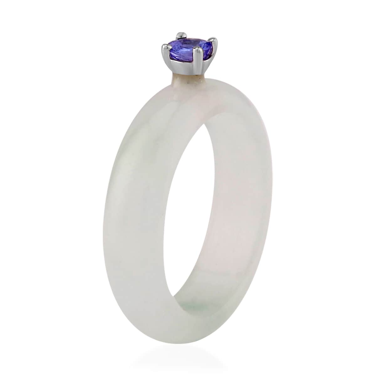 White Jade and AAA Tanzanite Band Ring in Rhodium Over Sterling Silver 13.60 ctw image number 3